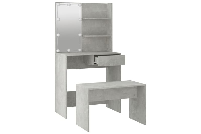 beBasic makeupbordssæt med LED-lys konstrueret træ betongrå - GrÃ¥ - Sminkebord & konsolbord