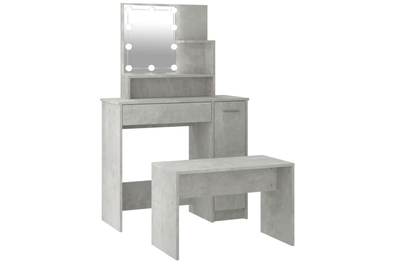 beBasic makeupbordssæt med LED-lys konstrueret træ betongrå - GrÃ¥ - Møbler - Borde - Sminkebord & konsolbord