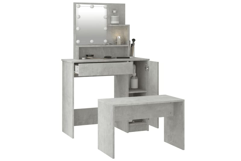 beBasic makeupbordssæt med LED-lys konstrueret træ betongrå - GrÃ¥ - Møbler - Borde - Sminkebord & konsolbord