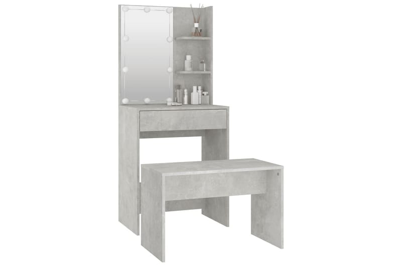 beBasic makeupbordssæt med LED-lys konstrueret træ betongrå - GrÃ¥ - Møbler - Borde - Sminkebord & konsolbord