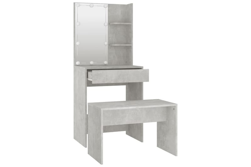 beBasic makeupbordssæt med LED-lys konstrueret træ betongrå - GrÃ¥ - Møbler - Borde - Sminkebord & konsolbord