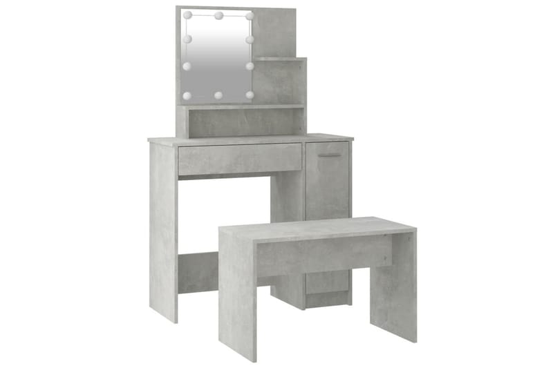 beBasic makeupbordssæt med LED-lys konstrueret træ betongrå - GrÃ¥ - Sminkebord & konsolbord