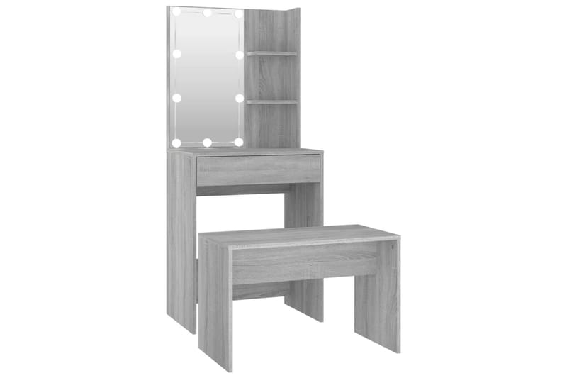 beBasic makeupbordssæt med LED-lys konstrueret træ grå sonoma-eg - GrÃ¥ - Møbler - Borde - Sminkebord & konsolbord