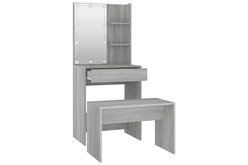 beBasic makeupbordssæt med LED-lys konstrueret træ grå sonoma-eg - GrÃ¥ - Møbler - Borde - Sminkebord & konsolbord