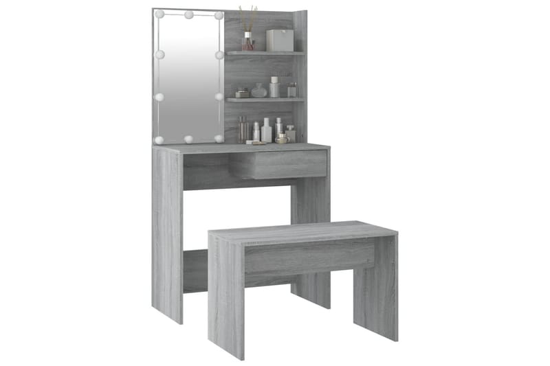 beBasic makeupbordssæt med LED-lys konstrueret træ grå sonoma-eg - GrÃ¥ - Møbler - Borde - Sminkebord & konsolbord