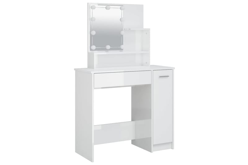 beBasic makeupbordssæt med LED-lys konstrueret træ hvid højglans - Hvid - Møbler - Borde - Sminkebord & konsolbord
