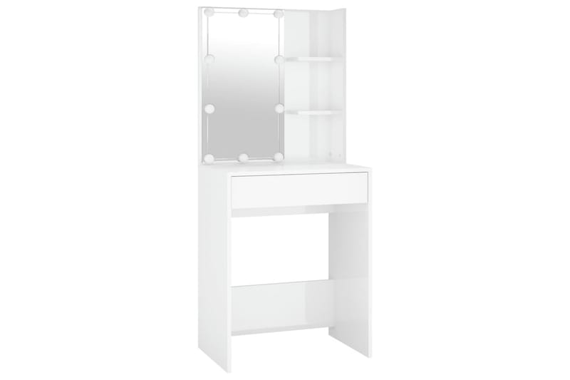 beBasic makeupbordssæt med LED-lys konstrueret træ hvid højglans - Hvid - Møbler - Borde - Sminkebord & konsolbord