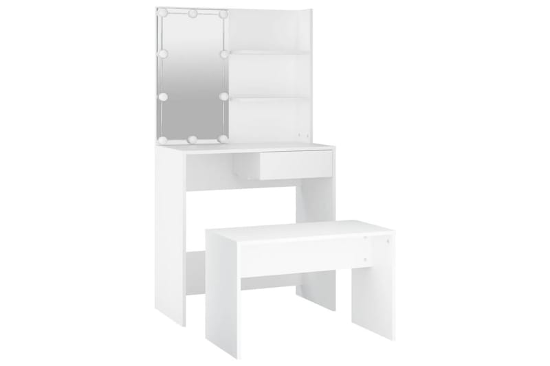 beBasic makeupbordssæt med LED-lys konstrueret træ hvid - Hvid - Møbler - Borde - Sminkebord & konsolbord