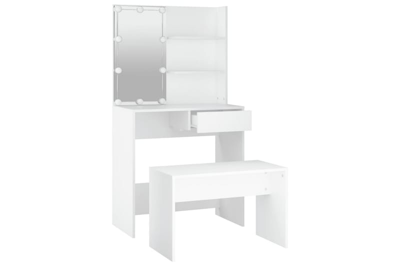 beBasic makeupbordssæt med LED-lys konstrueret træ hvid - Hvid - Møbler - Borde - Sminkebord & konsolbord