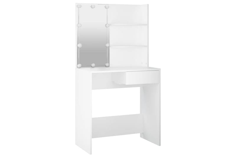 beBasic makeupbordssæt med LED-lys konstrueret træ hvid - Hvid - Møbler - Borde - Sminkebord & konsolbord