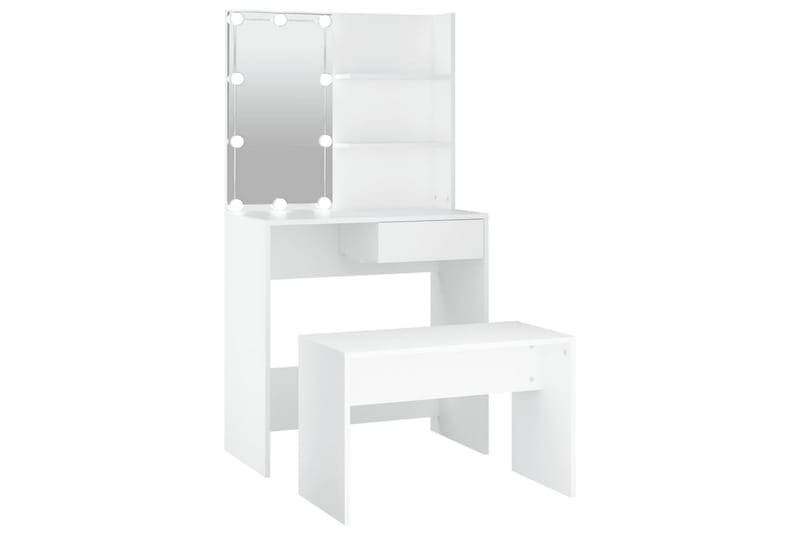 beBasic makeupbordssæt med LED-lys konstrueret træ hvid - Hvid - Møbler - Borde - Sminkebord & konsolbord