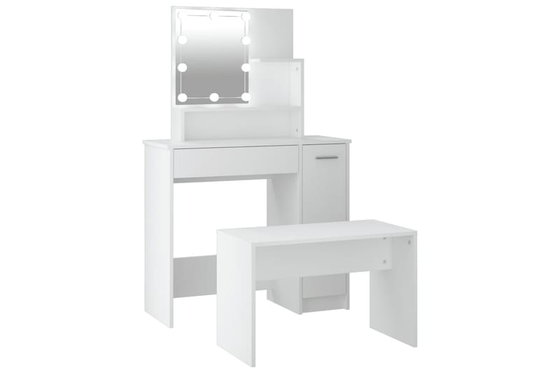 beBasic makeupbordssæt med LED-lys konstrueret træ hvid - Hvid - Sminkebord & konsolbord