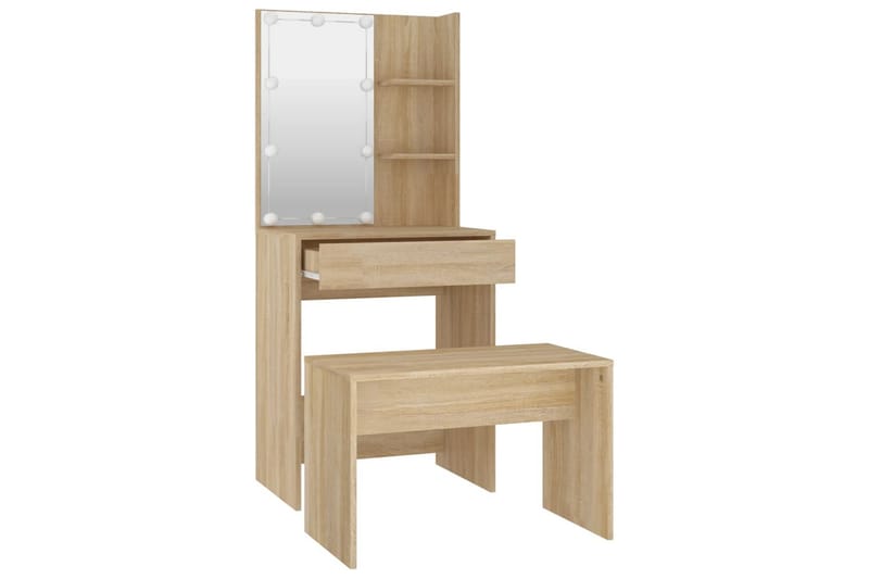 beBasic makeupbordssæt med LED-lys konstrueret træ sonoma-eg - Brun - Møbler - Borde - Sminkebord & konsolbord