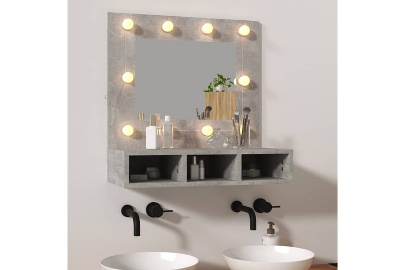 beBasic spejlskab med LED-lys 60x31,5x62 cm betongrå - GrÃ¥ - Møbler - Borde - Sminkebord & konsolbord