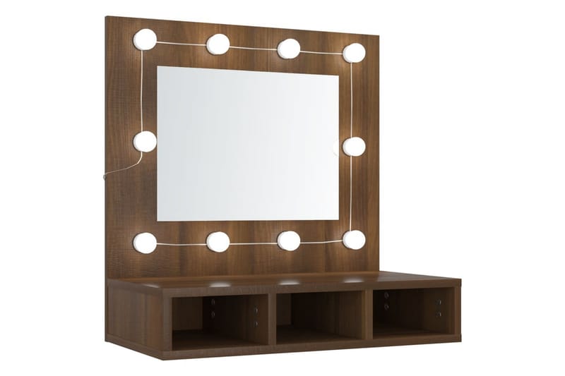 beBasic spejlskab med LED-lys 60x31,5x62 cm brun egetræsfarve - Brun - Møbler - Borde - Sminkebord & konsolbord