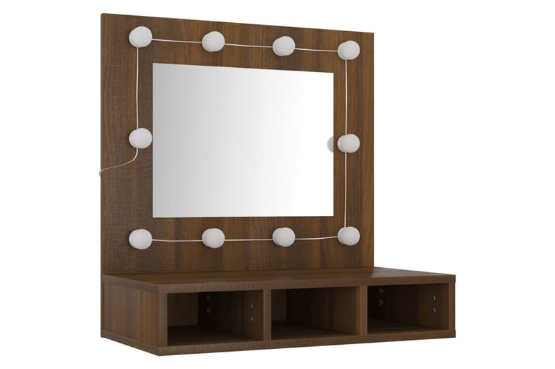 beBasic spejlskab med LED-lys 60x31,5x62 cm brun egetræsfarve - Brun - Møbler - Borde - Sminkebord & konsolbord
