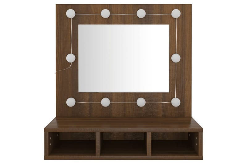beBasic spejlskab med LED-lys 60x31,5x62 cm brun egetræsfarve - Brun - Møbler - Borde - Sminkebord & konsolbord