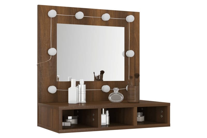 beBasic spejlskab med LED-lys 60x31,5x62 cm brun egetræsfarve - Brun - Møbler - Borde - Sminkebord & konsolbord