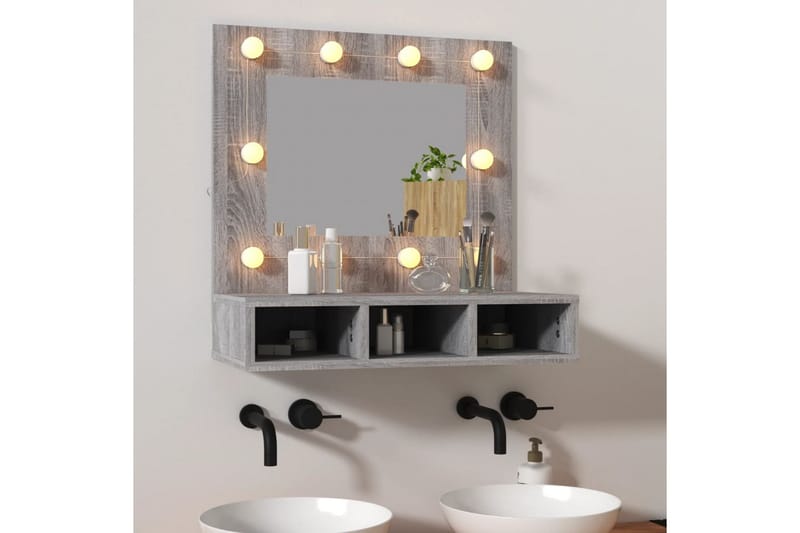 beBasic spejlskab med LED-lys 60x31,5x62 cm grå sonoma-eg - GrÃ¥ - Møbler - Borde - Sminkebord & konsolbord