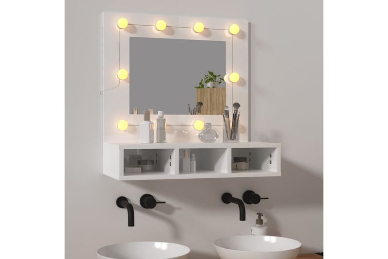 beBasic spejlskab med LED-lys 60x31,5x62 cm hvid højglans - Hvid - Møbler - Borde - Sminkebord & konsolbord