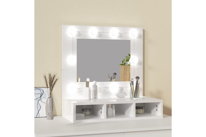 beBasic spejlskab med LED-lys 60x31,5x62 cm hvid højglans - Hvid - Møbler - Borde - Sminkebord & konsolbord