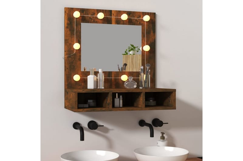 beBasic spejlskab med LED-lys 60x31,5x62 cm røget egetræsfarve - Brun - Møbler - Borde - Sminkebord & konsolbord