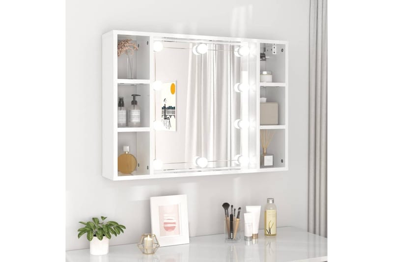 beBasic spejlskab med LED-lys 76x15x55 cm hvid højglans - Hvid - Møbler - Borde - Sminkebord & konsolbord