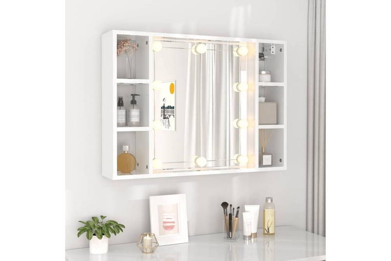 beBasic spejlskab med LED-lys 76x15x55 cm hvid højglans - Hvid - Møbler - Borde - Sminkebord & konsolbord