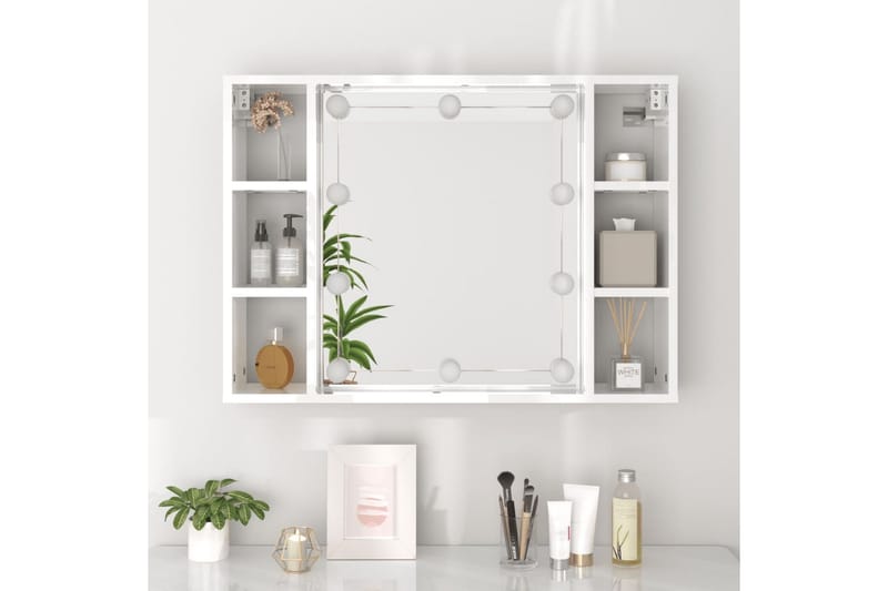 beBasic spejlskab med LED-lys 76x15x55 cm hvid højglans - Hvid - Møbler - Borde - Sminkebord & konsolbord