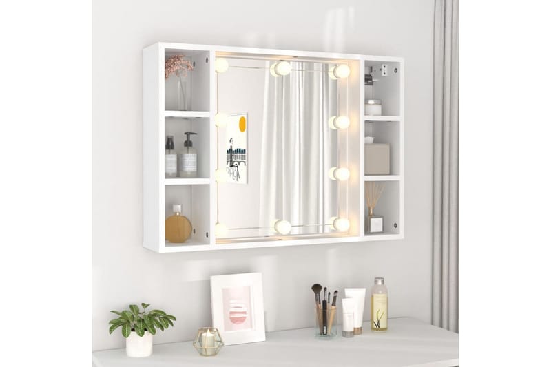 beBasic spejlskab med LED-lys 76x15x55 cm hvid - Hvid - Møbler - Borde - Sminkebord & konsolbord
