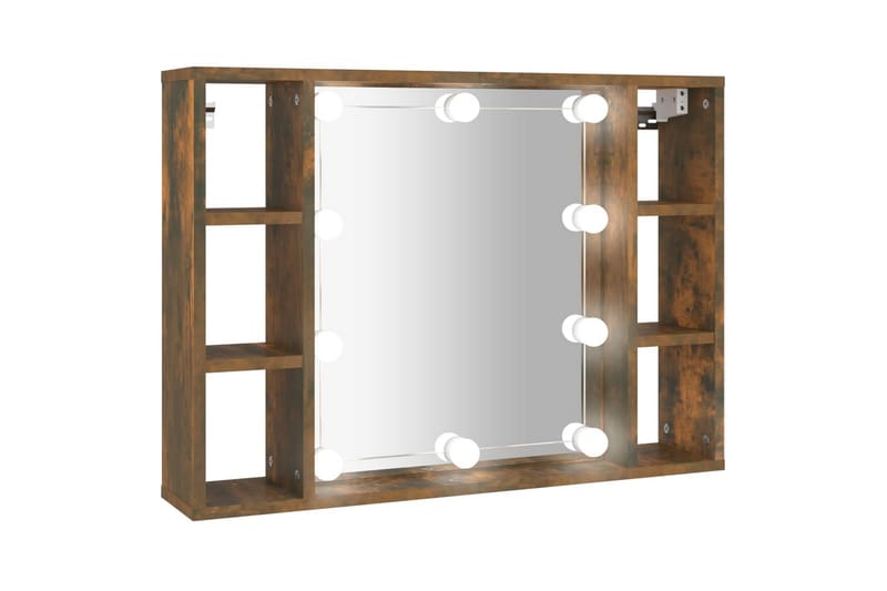 beBasic spejlskab med LED-lys 76x15x55 cm røget egetræsfarve - Brun - Møbler - Borde - Sminkebord & konsolbord