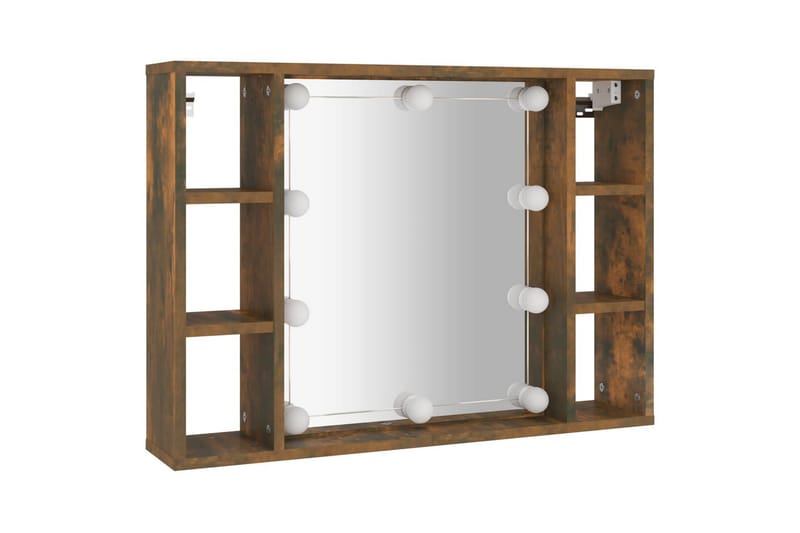 beBasic spejlskab med LED-lys 76x15x55 cm røget egetræsfarve - Brun - Møbler - Borde - Sminkebord & konsolbord