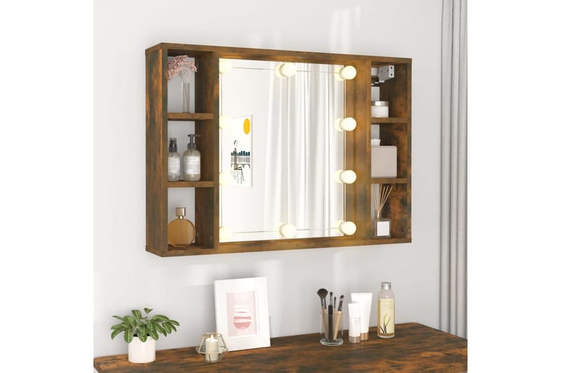beBasic spejlskab med LED-lys 76x15x55 cm røget egetræsfarve - Brun - Møbler - Borde - Sminkebord & konsolbord