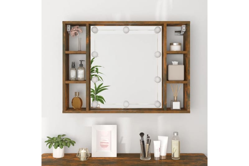 beBasic spejlskab med LED-lys 76x15x55 cm røget egetræsfarve - Brun - Møbler - Borde - Sminkebord & konsolbord