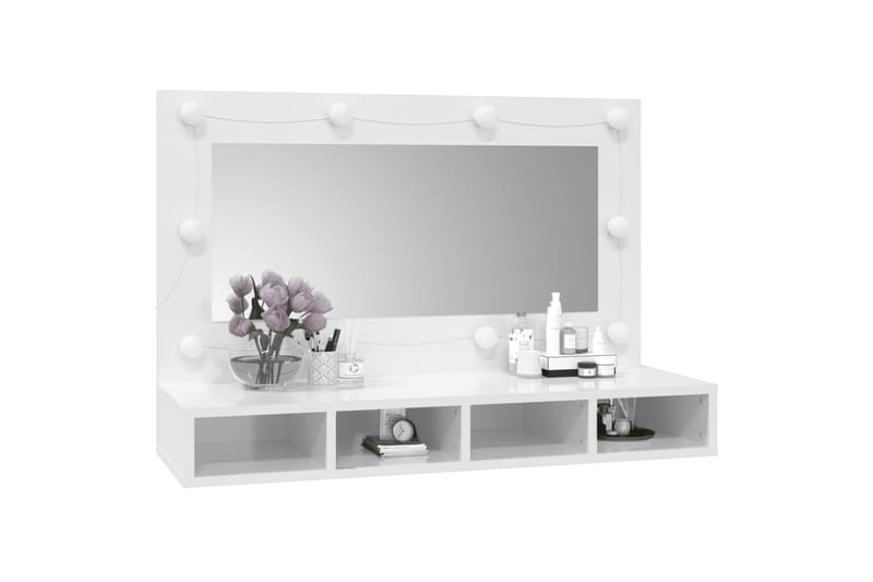 beBasic spejlskab med LED-lys 90x31,5x62 cm hvid højglans - Hvid - Møbler - Borde - Sminkebord & konsolbord