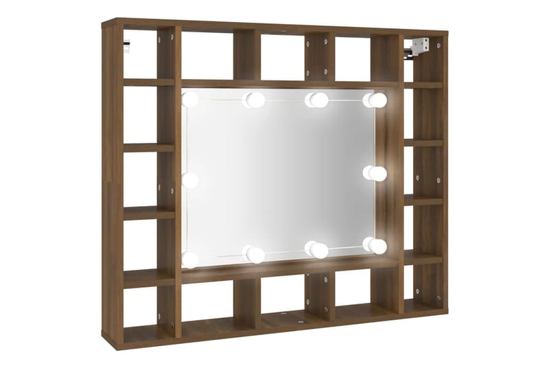 beBasic spejlskab med LED-lys 91x15x76,5 cm brun egetræsfarve - Brun - Møbler - Borde - Sminkebord & konsolbord