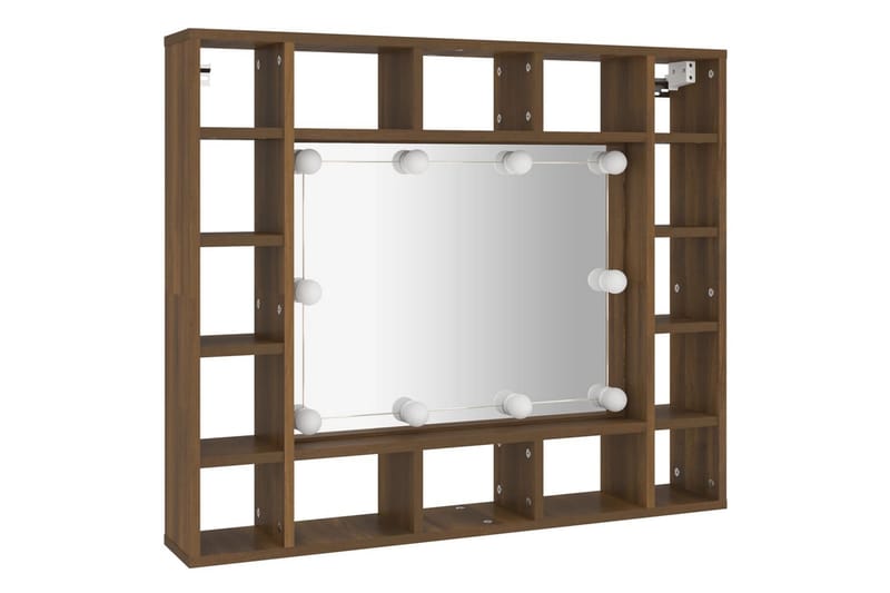 beBasic spejlskab med LED-lys 91x15x76,5 cm brun egetræsfarve - Brun - Møbler - Borde - Sminkebord & konsolbord