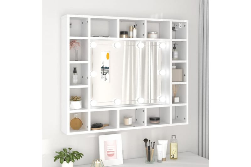 beBasic spejlskab med LED-lys 91x15x76,5 cm hvid - Hvid - Møbler - Borde - Sminkebord & konsolbord