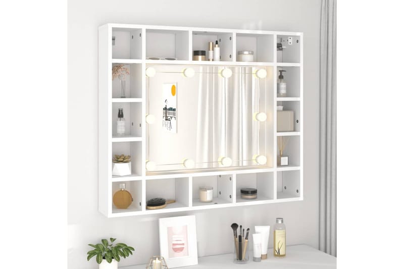 beBasic spejlskab med LED-lys 91x15x76,5 cm hvid - Hvid - Møbler - Borde - Sminkebord & konsolbord