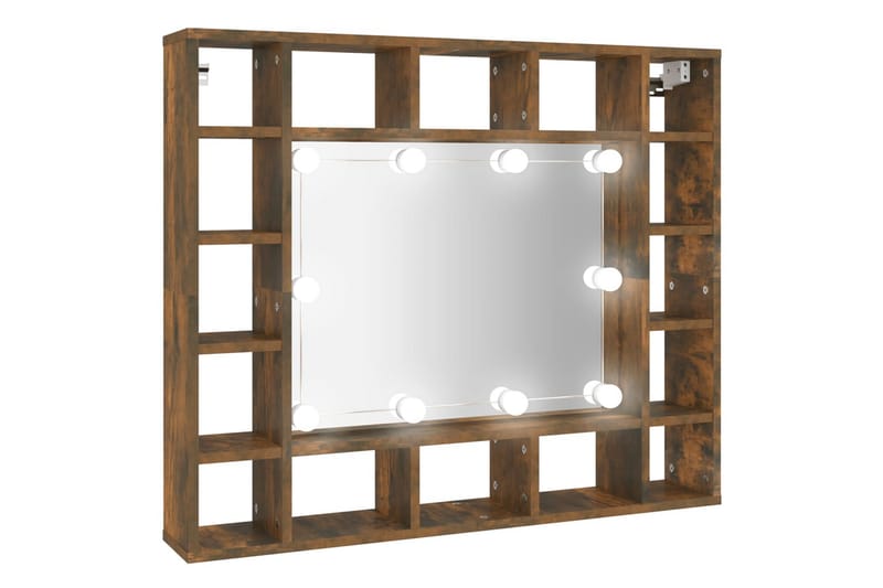 beBasic spejlskab med LED-lys 91x15x76,5 cm røget egetræsfarve - Brun - Møbler - Borde - Sminkebord & konsolbord