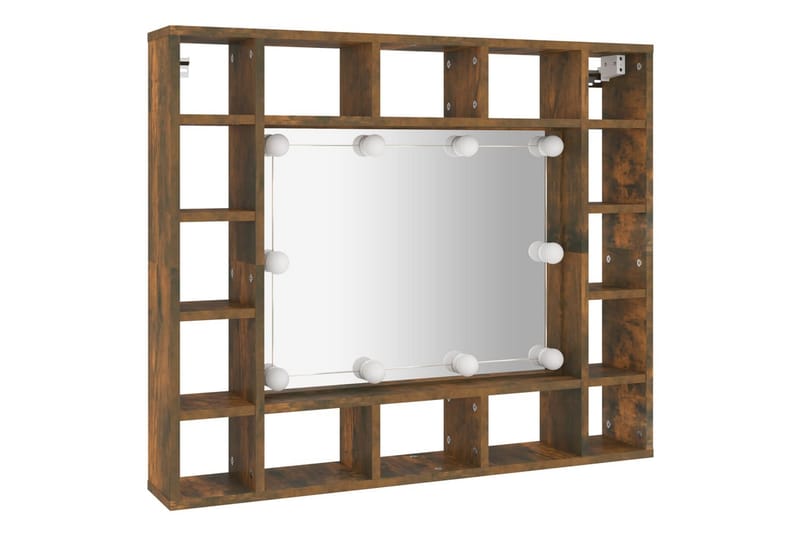 beBasic spejlskab med LED-lys 91x15x76,5 cm røget egetræsfarve - Brun - Møbler - Borde - Sminkebord & konsolbord