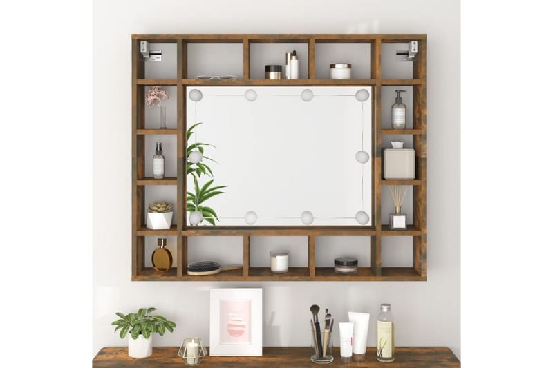 beBasic spejlskab med LED-lys 91x15x76,5 cm røget egetræsfarve - Brun - Møbler - Borde - Sminkebord & konsolbord