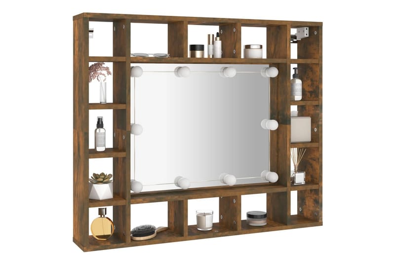beBasic spejlskab med LED-lys 91x15x76,5 cm røget egetræsfarve - Brun - Møbler - Borde - Sminkebord & konsolbord