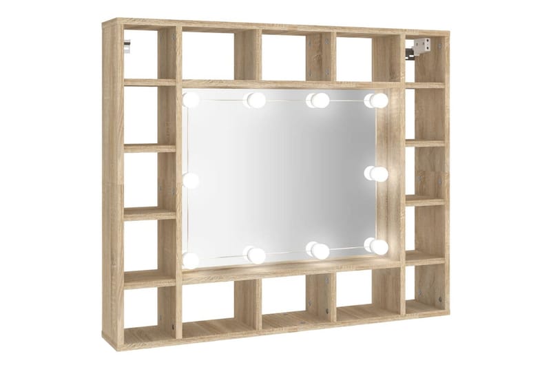 beBasic spejlskab med LED-lys 91x15x76,5 cm sonoma-eg - Brun - Møbler - Borde - Sminkebord & konsolbord