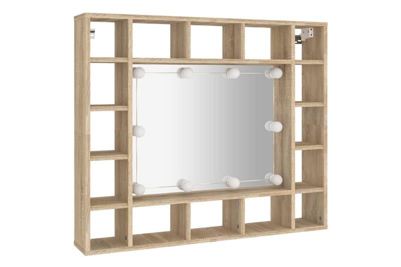 beBasic spejlskab med LED-lys 91x15x76,5 cm sonoma-eg - Brun - Møbler - Borde - Sminkebord & konsolbord