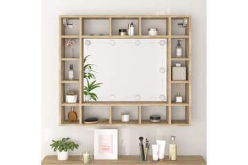 beBasic spejlskab med LED-lys 91x15x76,5 cm sonoma-eg - Brun - Møbler - Borde - Sminkebord & konsolbord