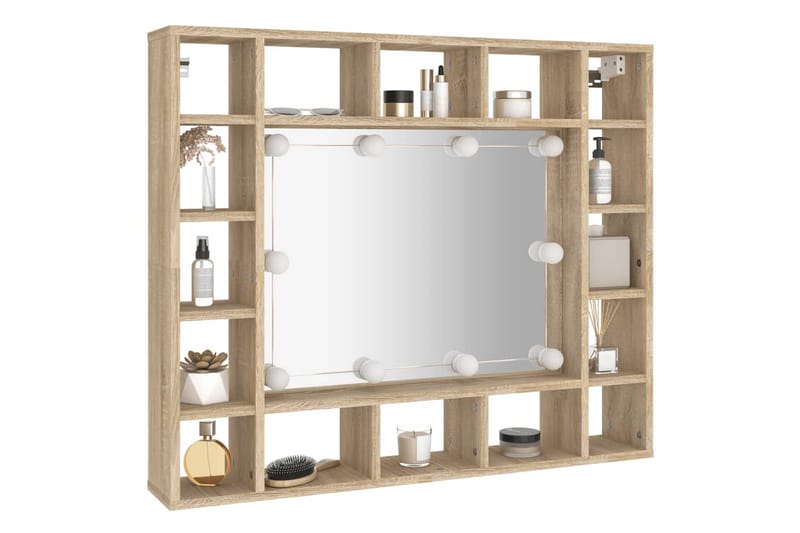beBasic spejlskab med LED-lys 91x15x76,5 cm sonoma-eg - Brun - Møbler - Borde - Sminkebord & konsolbord