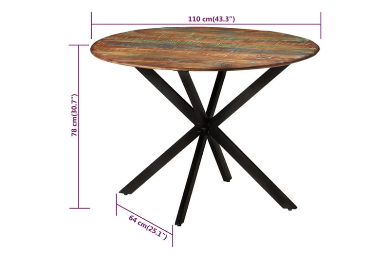 beBasic spisebord Ã˜110x78 cm massivt genbrugstræ og stål - Brun - Spisebord og køkkenbord