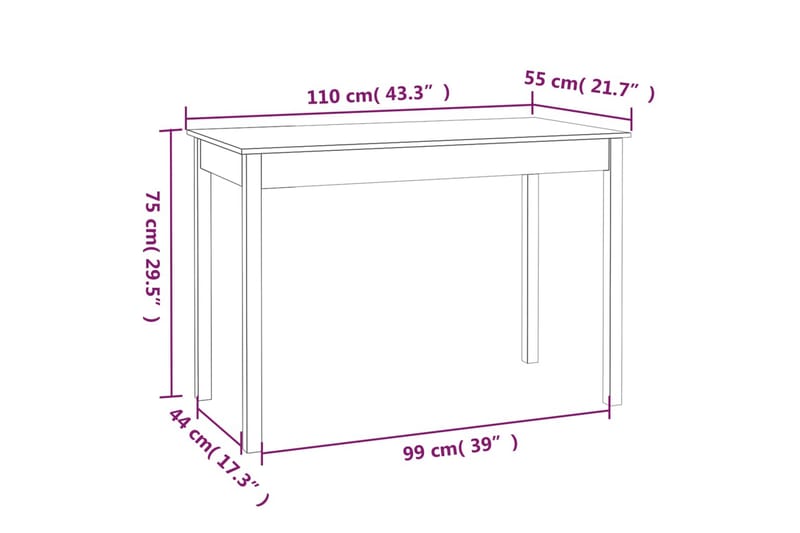 beBasic spisebord 110x55x75 cm massivt fyrretræ - Brun - Spisebord og køkkenbord