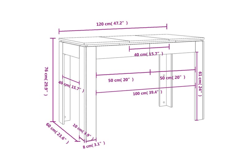 beBasic spisebord 120x60x76 cm konstrueret træ brun egetræsfarve - Brun - Spisebord og køkkenbord